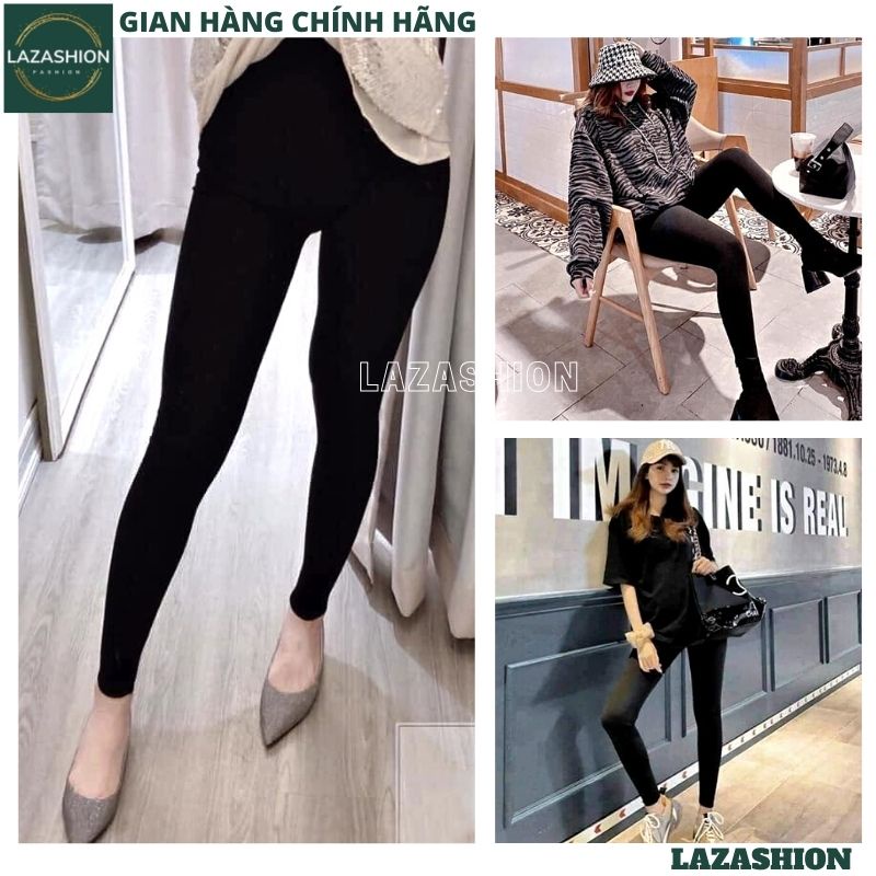 Quần legging dài nữ cạp chun cao nâng mông vải thun màu đen chất dày dặn form biker ôm ngắn tập gym yoga - LAZASHION