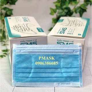 Khẩu trang y tế màu Xanh SMS 3 lớp hộp 50 cái / Hộp - Khẩu trang Công Ty Liworldco