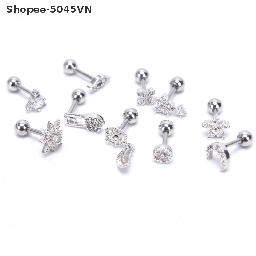 [rain] Khuyên Xỏ Sụn Tai Helix Hình Hoa Mặt Trăng Pha Lê