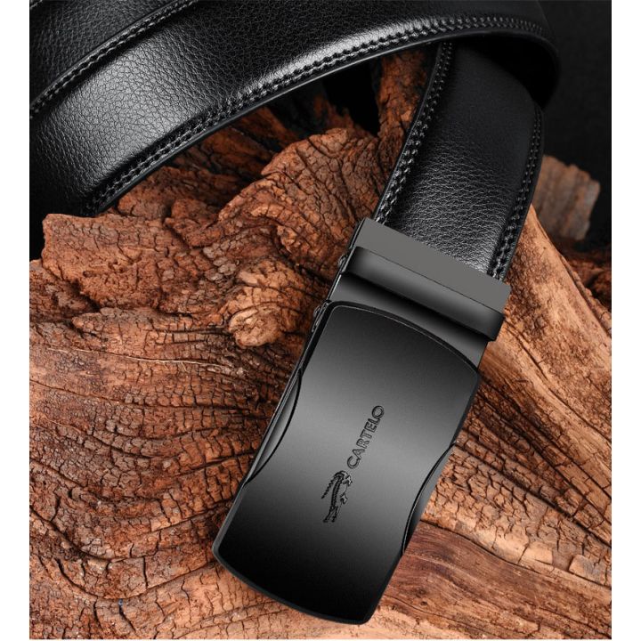 Thắt lưng da nam cao cấp CRTELGK7005G, dây nịt nam da thật rộng 35mm khóa tự động mạ ti tan