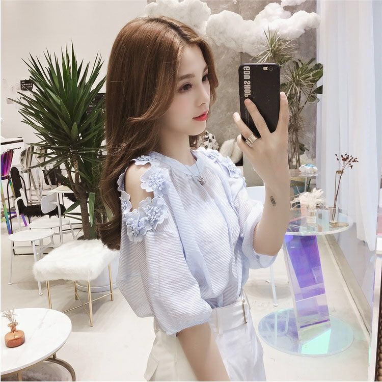 Áo Sơ Mi Chiffon Tay Lửng Hở Vai Họa Tiết Hoa Thời Trang Mùa Hè Cho Nữ