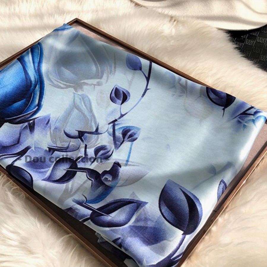 [Nowship2h] Khăn Choàng Quàng Cổ Lụa Cao Cấp Hoa Sen Sang Trọng - Chất Liệu Silk - Size:90x190cm - Mã KS004