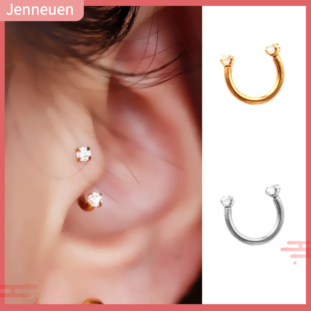 1 Khuyên Tai Chữ U Bằng Thép Titan Đính Đá Thời Trang