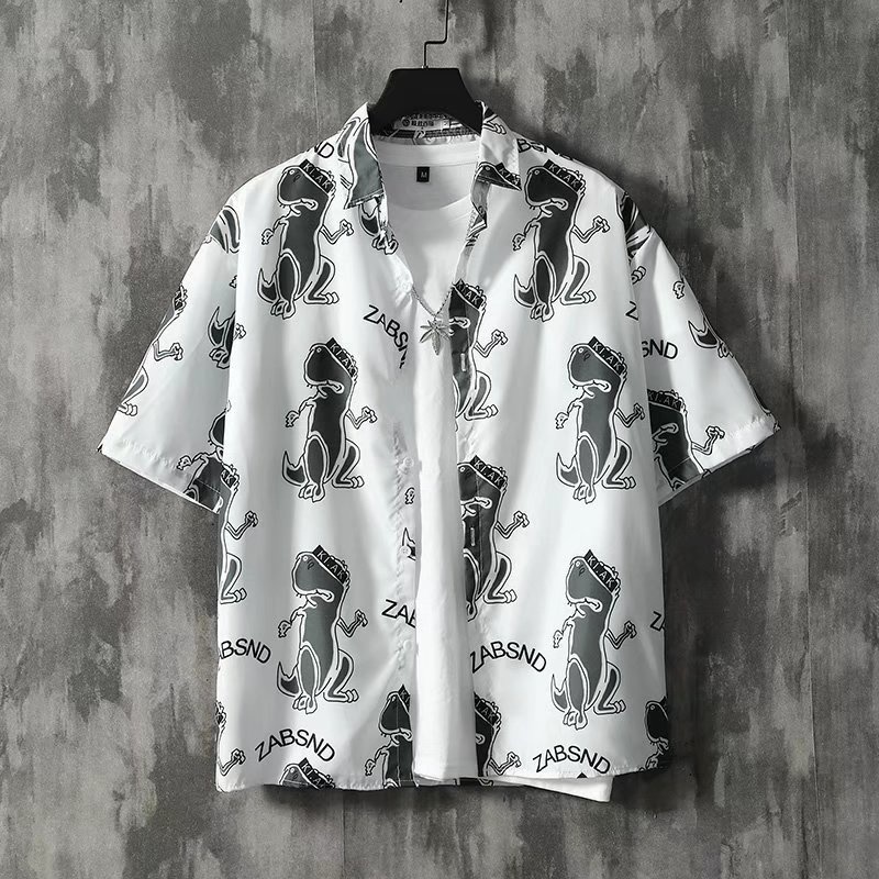 Áo Sơ Mi Tay Ngắn In Họa Tiết Khủng Long Thời Trang Hàn Quốc Chất Lượng Cao Dành Cho Nam 2022