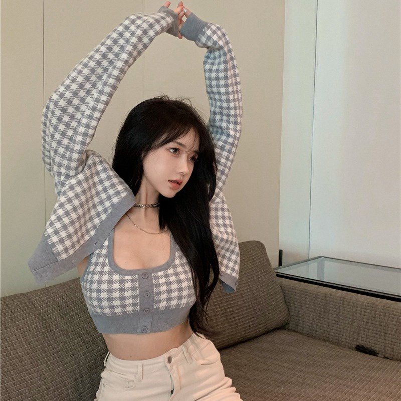 Áo Khoác Cardigan Dệt Kim Tay Dài Dáng Ngắn Họa Tiết Kẻ Sọc Phong Cách Retro Thời Trang Mới 2021 Dành Cho Bạn Gái