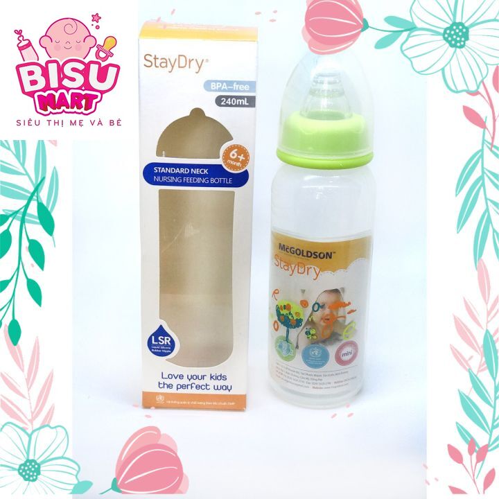 Bình sữa cổ hẹp STAYDRY 60ml - 140ml - 240ml