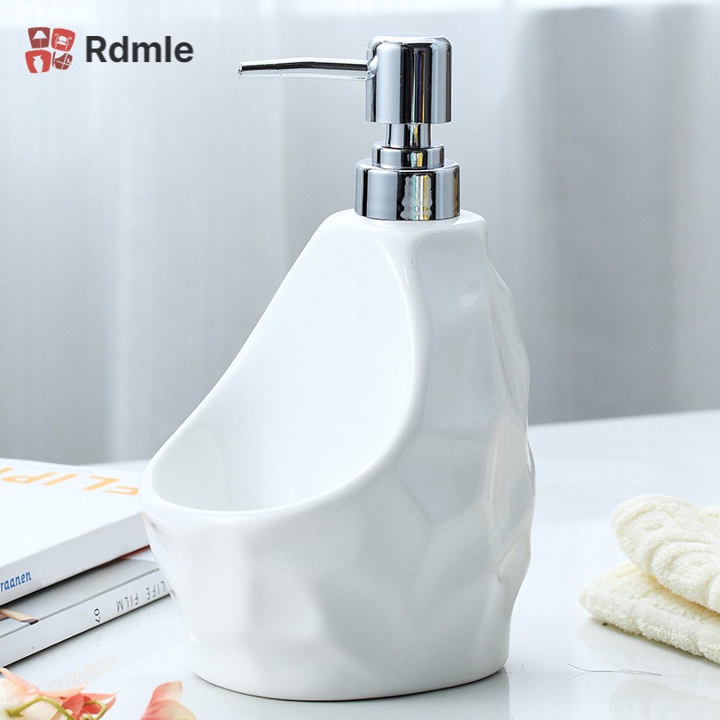 Bình phun xà phòng bằng sứ có ngăn đựng bông tắm tiện dụng