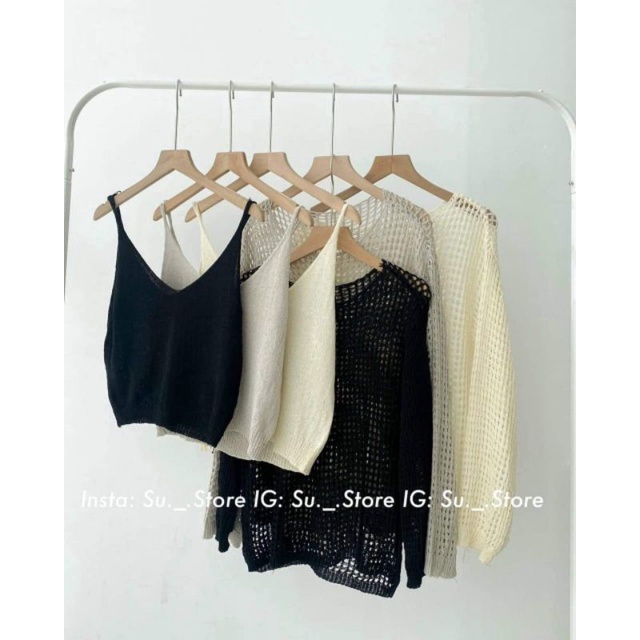 Sét áo 2 dây +áo len lưới hàng QC