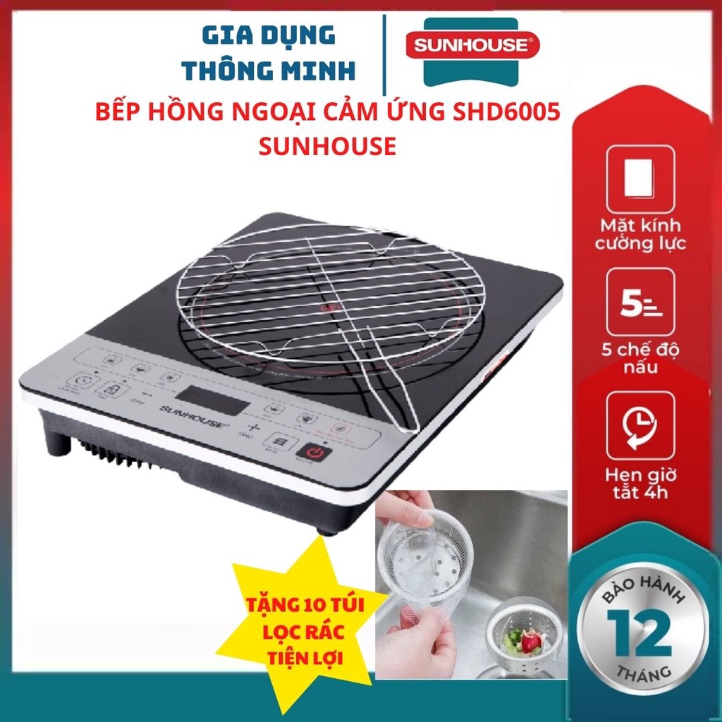 Bếp hồng ngoại cảm ứng SHD6005 SUNHOUSE mặt kính siêu bền chịu lực chịu nhiệt tốt sử dụng được cho tất cả các loại nồi