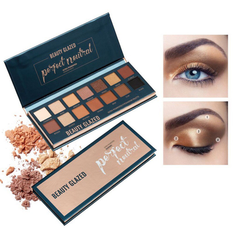 Bảng phấn mắt hiệu BEAUTY GLAZED có 14 màu lâu trôi
