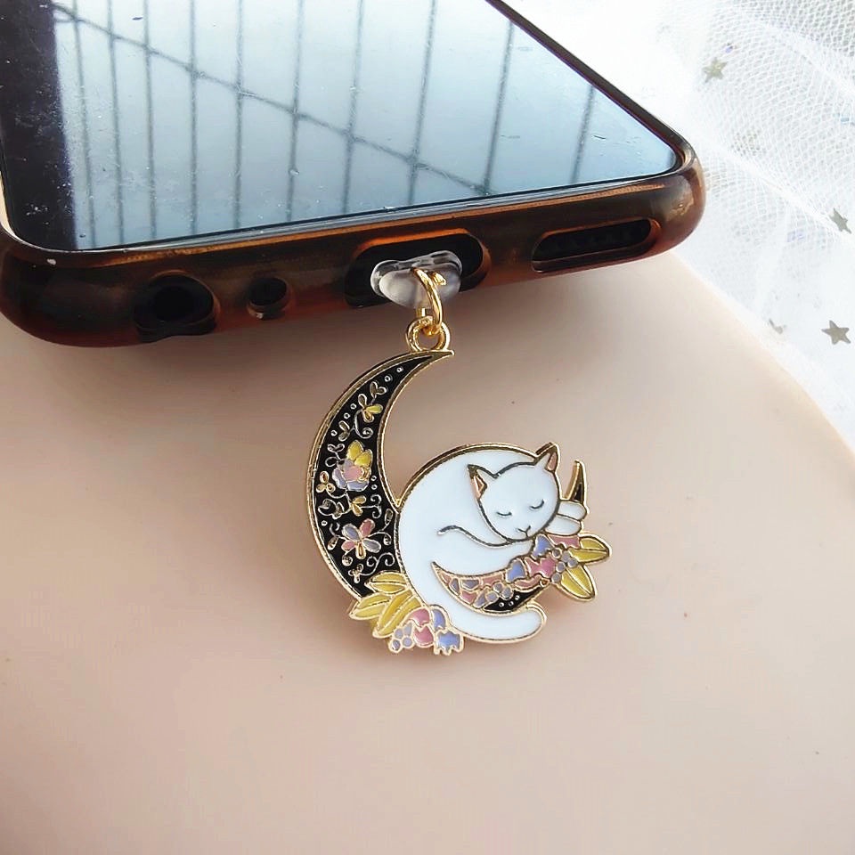 Nút Cắm Cổng Sạc type-c Chống Bụi Hình Mèo Mặt Trăng Cho Điện Thoại Android