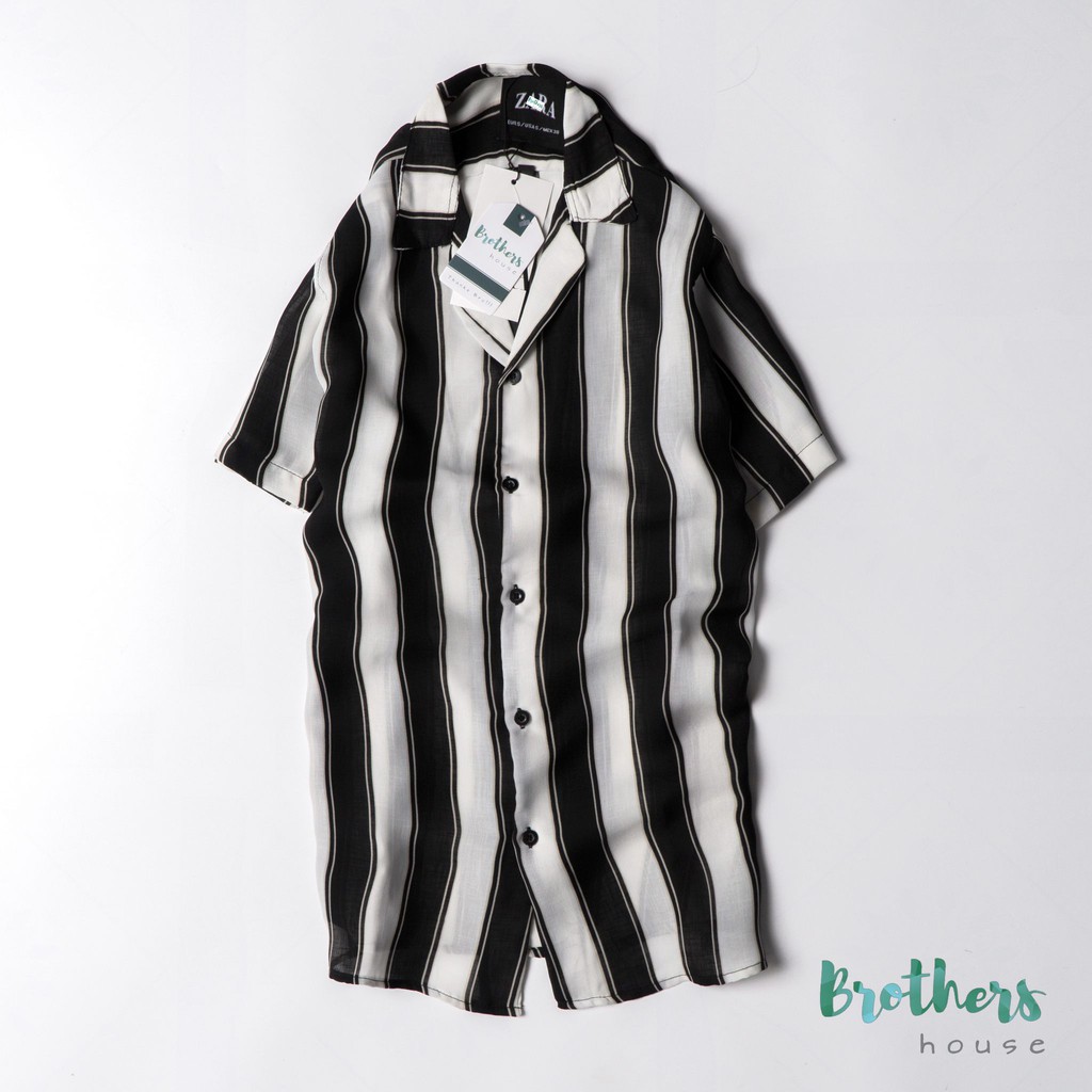 |Cao cấp| Áo sơ mi nam tay ngắn kẻ sọc zara vải lụa, mặc chống nhăn bao mát