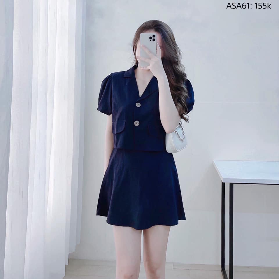 Set đũi áo vest croptop + chân váy chữ A vải mềm min cao cấp Chibest ASA61