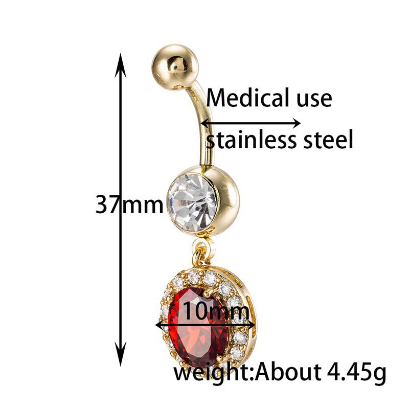 Khuyên rốn thép không gỉ đính đá CZ hình oval