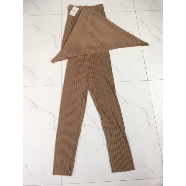 ẢNH THẬT Ở CUỐI Set áo lệch vai - quần ống xuông 3 màu nâu-xám-hồng mặc hè cực mát mà siêu chanh xả luôn ạ🌼🌼🌼