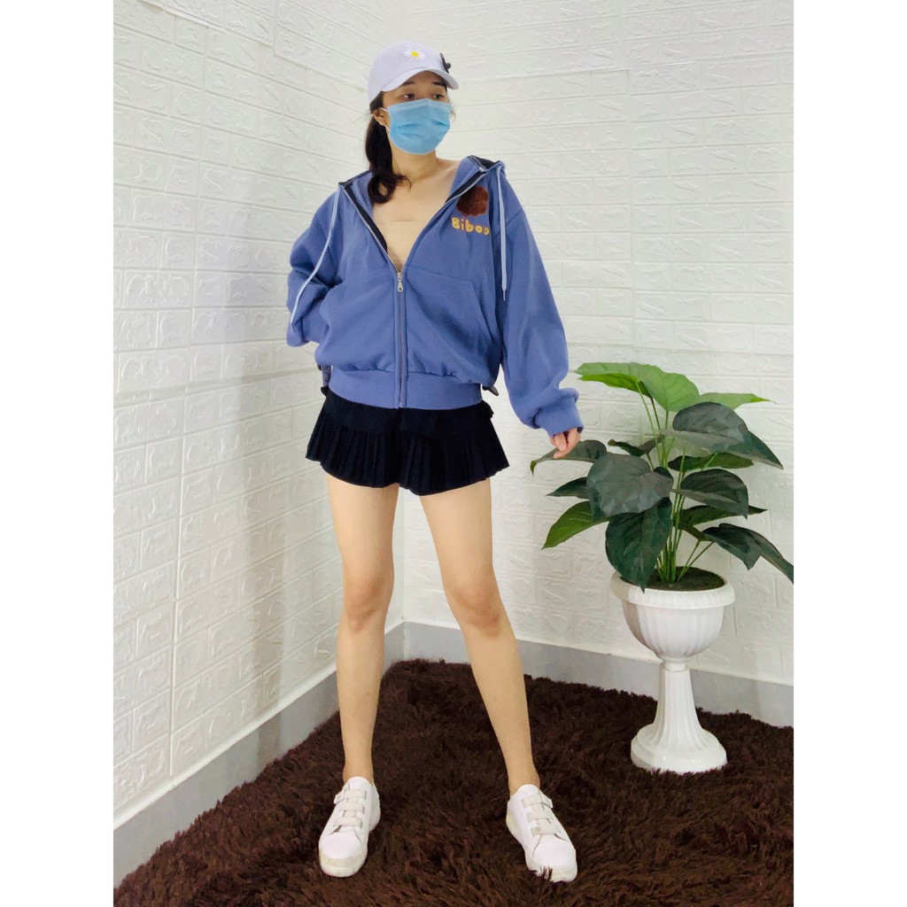 Áo Khoác Nỉ Bông Form Rộng Kéo Khóa Thêu Hình Gấu | BigBuy360 - bigbuy360.vn