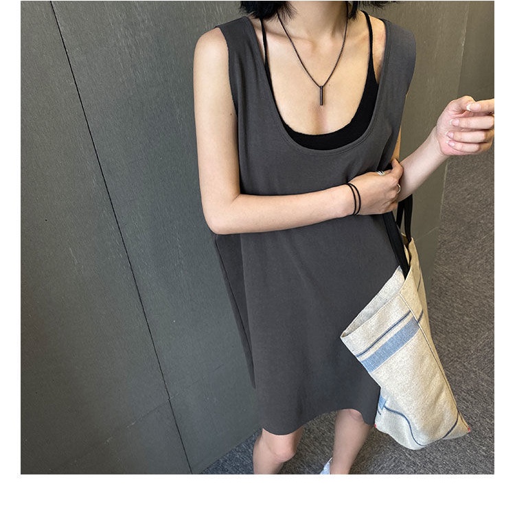 Đầm suông cổ vuông không tay dáng rộng thời trang mùa hè hàng mới