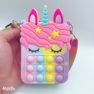 cầu vồng Hello Kitty Pop It cái túi Túi kỳ lân Đẩy bong bóng Đồ chơi giải nén Túi đeo chéo