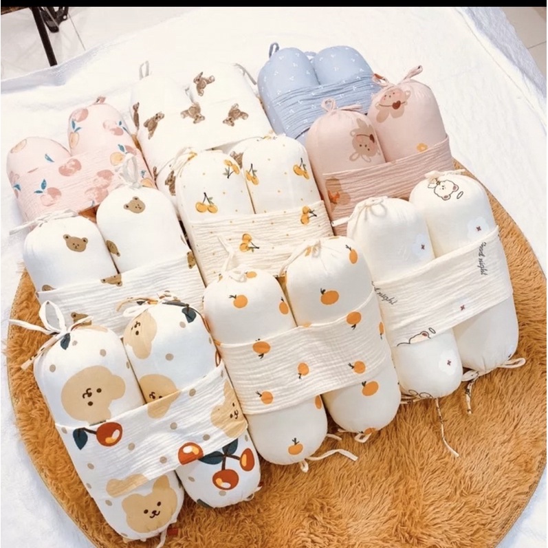 Bộ gối chặn vải xô sợi tre cao cấp cho bé sơ sinh