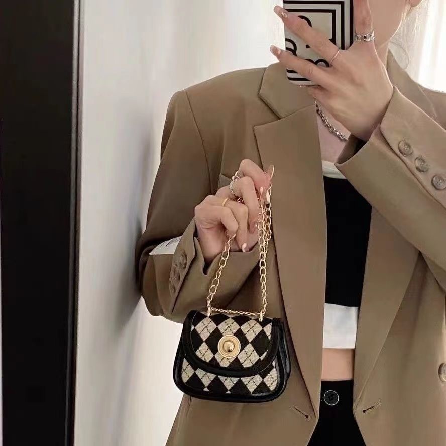 Túi đeo chéo mini dây xích caro túi hộp vuông cao cấp ins túi bao tử