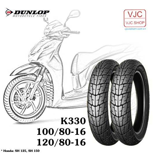 Lốp (vỏ) xe Honda SH 125 trước 100/80-16 TL + sau 120/80-16 TL Dunlop K330 chính hãng _ Lốp Trung Thành