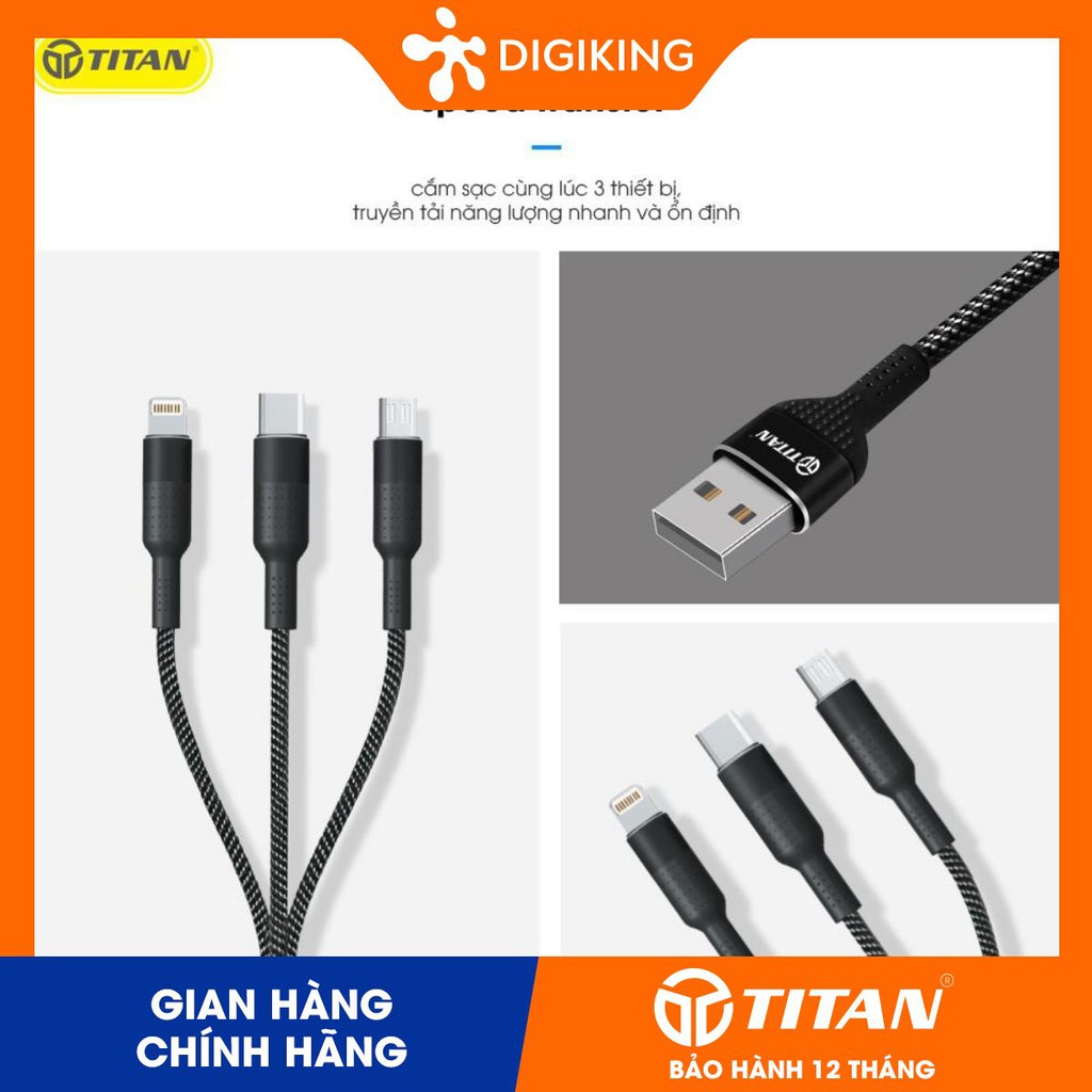 Cáp 3 đầu TITAN CA39 (Lightning + Micro + TypeC)