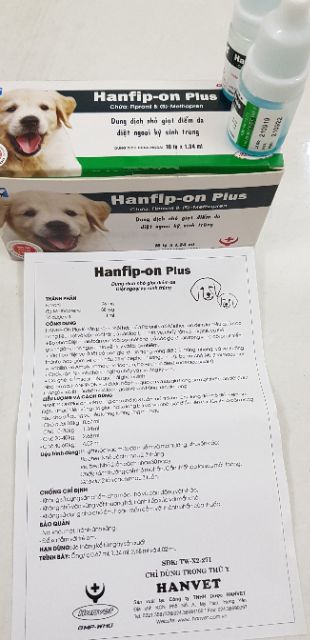 DUNG DỊCH NHỎ GIOT ĐIỂM DA DIỆT NGOẠI KÝ SINH TRÙNG CHO CHÓ Hanfip-on pluc ( lọ1,34ml)