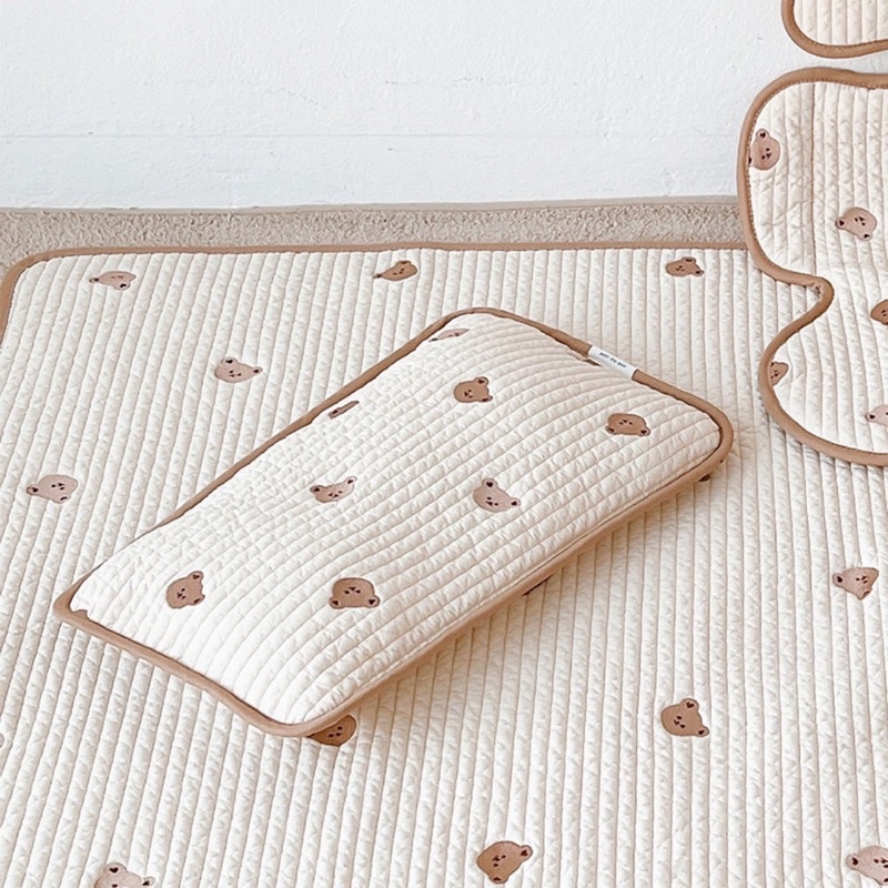 Gối Ngủ Cho Bé Thêu Hình Thú Xinh Xắn Style Hàn Quốc 25x45cm Cotton Thoáng Khí Thấm Mồ Hôi