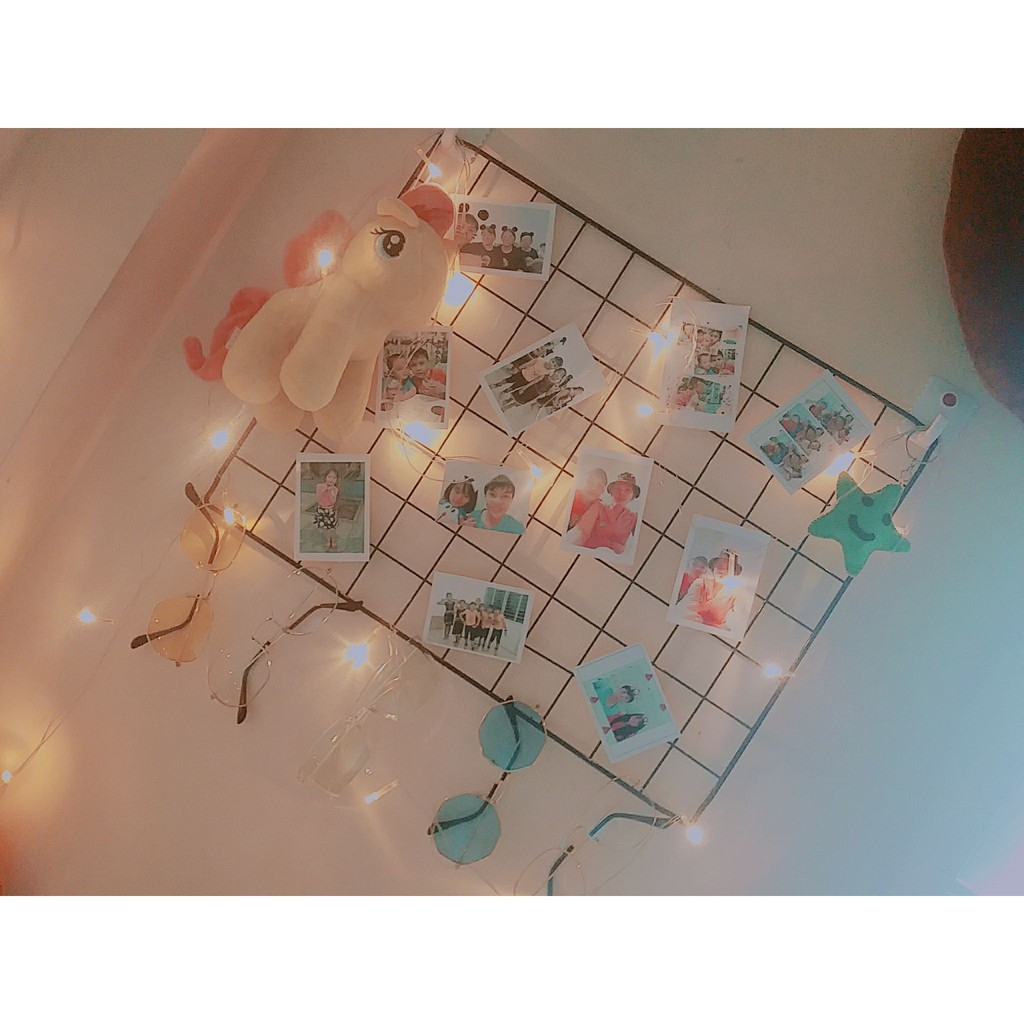 Combo Khung Hình Lưới Sắt+ Đèn Led Xài Điện Dài 8 Mét Bóng Đèn Fairy Light Kẹp Hình Nghệ Thuật Trang Trí Decor Nhà