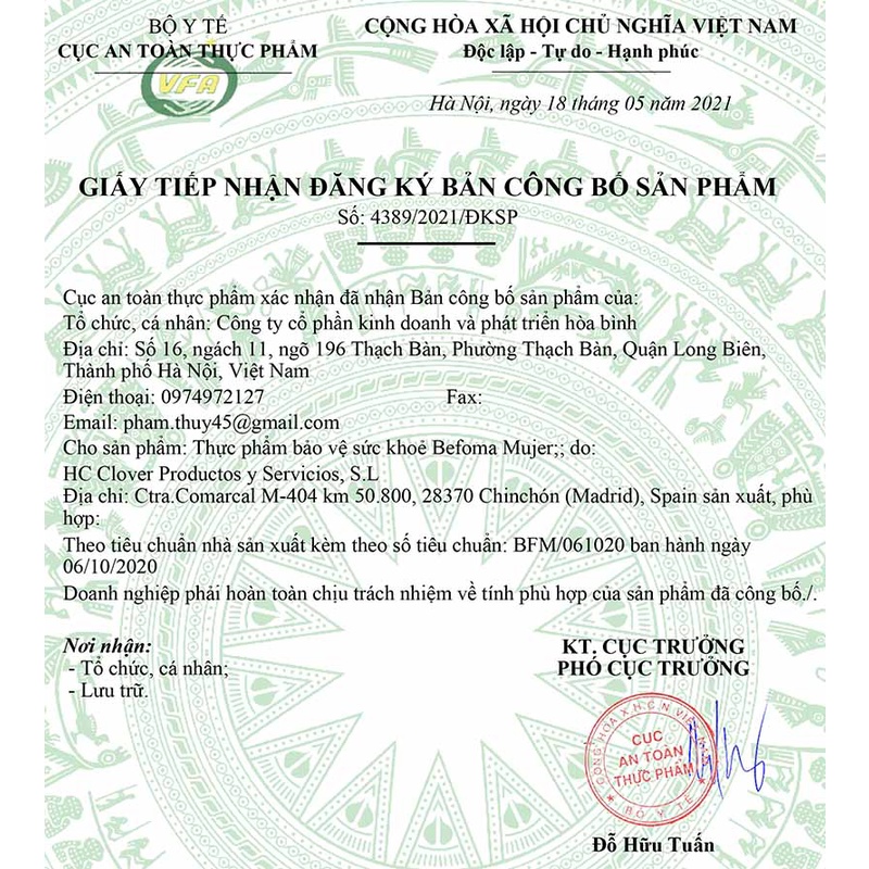 Befoma Mujer, hỗ trợ tăng cường sức khỏe phụ nữ trong thời kỳ sinh sản - Tây Ban Nha (hộp 30 viên)