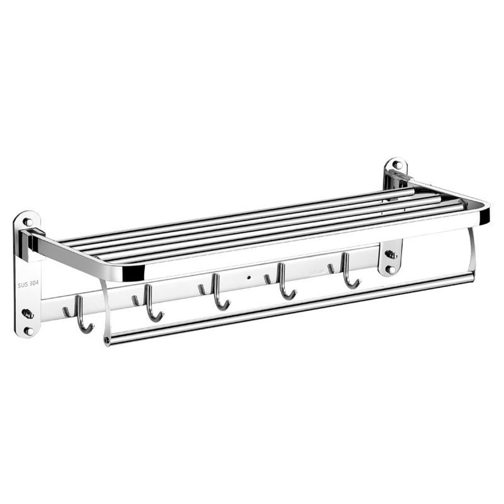 Giá treo khăn - Vắt Khăn tắm, Giá treo khăn tắm inox 304 đa năng 2 tầng, có móc treo quần áo Cao Cấp