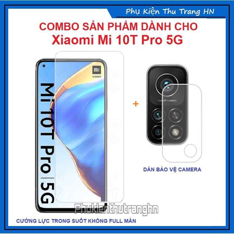 Mi 10T Pro 5G - Combo kính cường lực trong suốt không full màn hình + dán bảo vệ camera Xiaomi Mi 10T Pro 5G