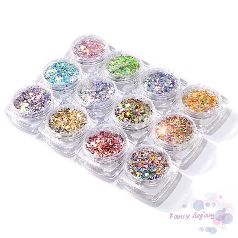 Bột kim tuyến lấp lánh siêu mỏng trang trí nghệ thuật cho móng tay 12 màu tuỳ chọn