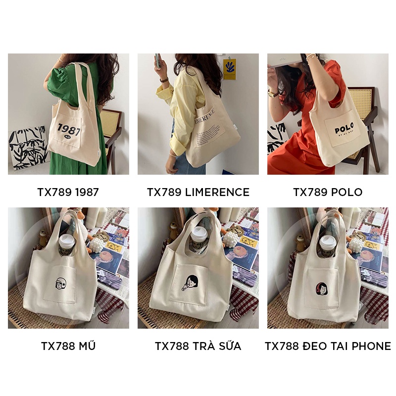 Túi tote vải trơn đeo chéo đi học canvas LOTSTORE TX007