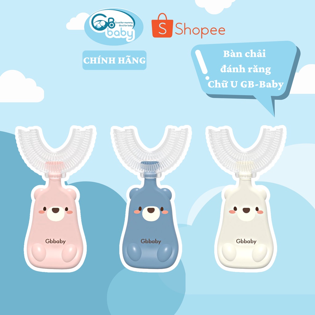 Bàn chải đánh răng cho bé chữ U chất liệu Silicon GB-Baby chịu được lực cắn dùng cho bé từ 1 tuổi -12 tuổi