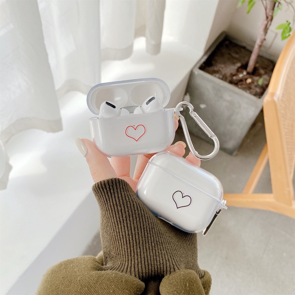 Vỏ bọc TPU bảo vệ hộp sạc tai nghe bluetooth không dây Airpods 1 2 Pro trong suốt in hình trái tim đơn giản