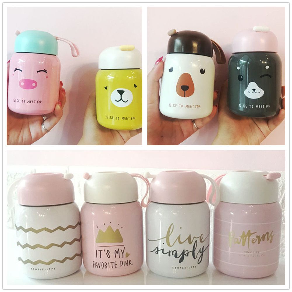 Bình giữ nhiệt mini 220ml bằng thép không gỉ 304 họa tiết hoạt hình dễ thương mới dễ mang theo