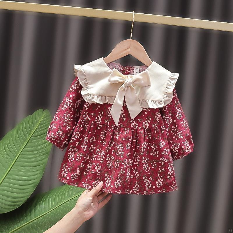 Đầm Tay Dài Họa Tiết Hoa Phong Cách Hàn Quốc Cho Bé Gái