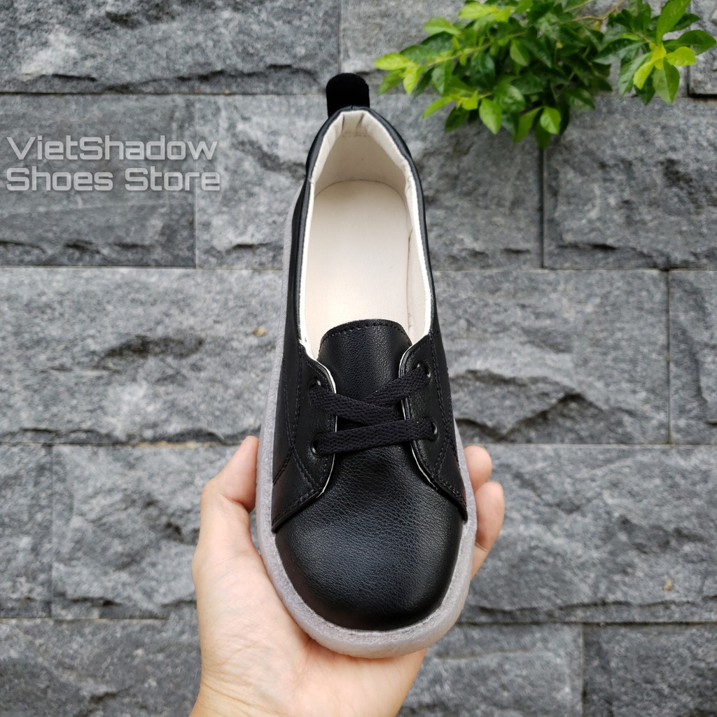 Slip on da nữ - Giày lười da nữ dáng bè - Da 3 màu (be), (trắng) và (đen) | BigBuy360 - bigbuy360.vn