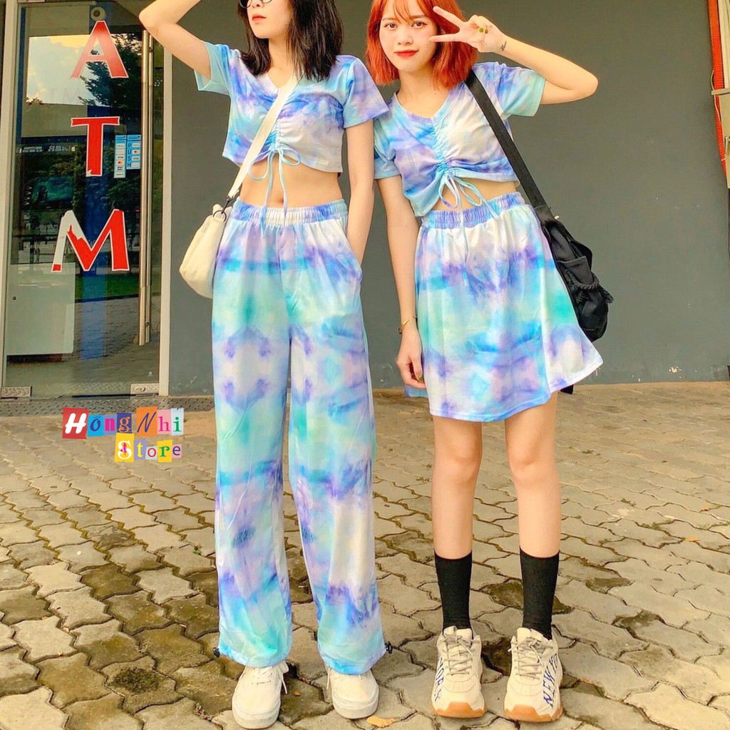 Quần Jogger 3D Ulzzang Unisex Jogger Loang Màu Dây Rút Lai Ống Rộng Xanh Nhạt - MM