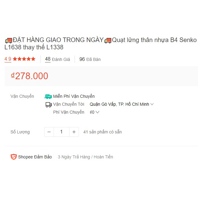 Quạt senko L1638 thay thế L1338, quạt lửng senko B4 thân nhựa chính hãng