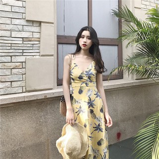 Đầm maxi dứa vàng đan lưng siêu đẹp