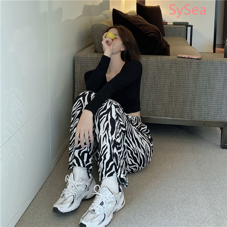 Quần dài ống rộng in họa tiết ngựa vằn thời trang mùa thu cho nữ | BigBuy360 - bigbuy360.vn