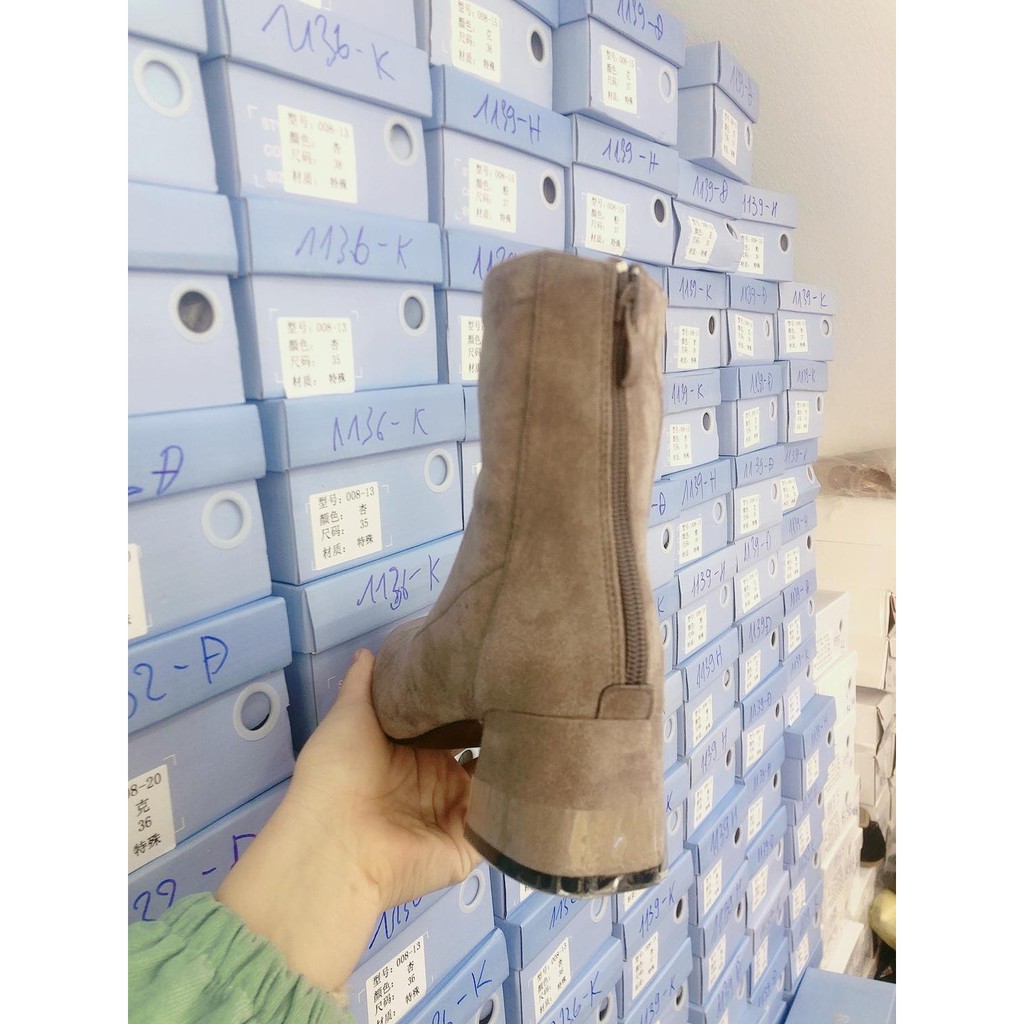 BEESHOES - GIÀY BOOT NỮ MŨI VUÔNG TRƠN CỔ CAO ĐẾ VUÔNG - GIÀY BỐT NỮ ĐẾ VUÔNG CAO 5 PHÂN SẴN MÀU ĐEN - KEM 201198