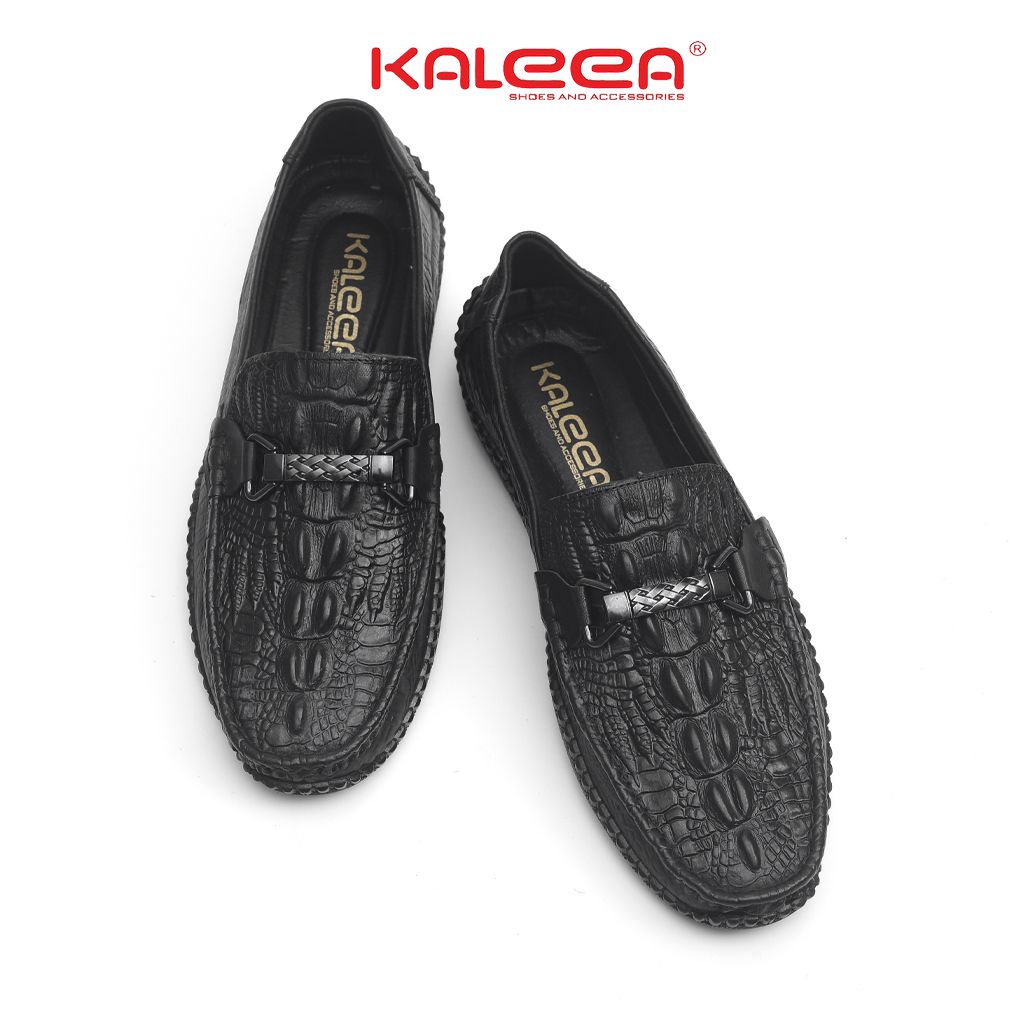 Giày Nam Da Bò Dập Vân Cá Sấu KALEEA IS60 Đế Cao 3p (Mặt trang trí giày ngẫu nhiên)