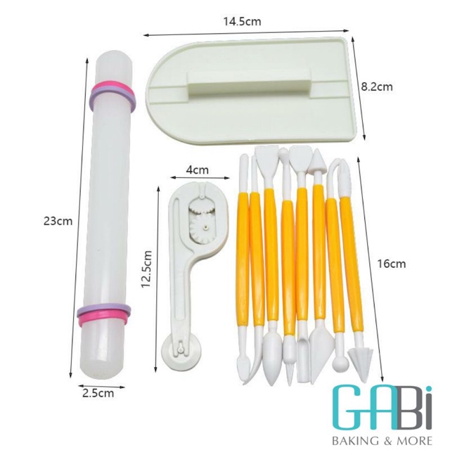 Bộ dụng cụ làm fondant 11 món - Cán lăn bột nhựa đúc