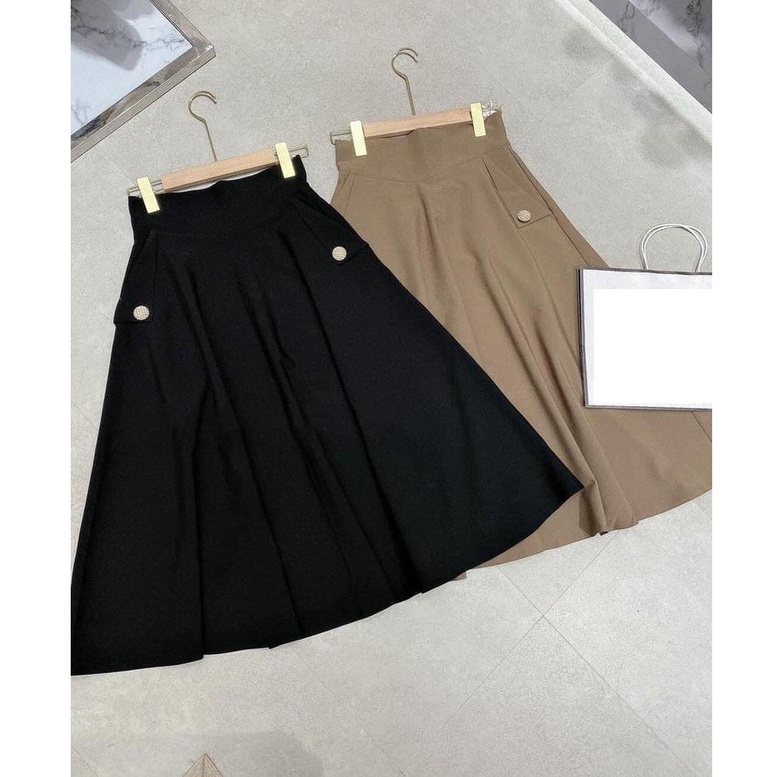 Chân váy xòe dáng dài Midi công sở cạp cao to bản ôm eo nịt bụng túi cúc có BIGSIZE phong cách sang trọng trẻ trung CV41