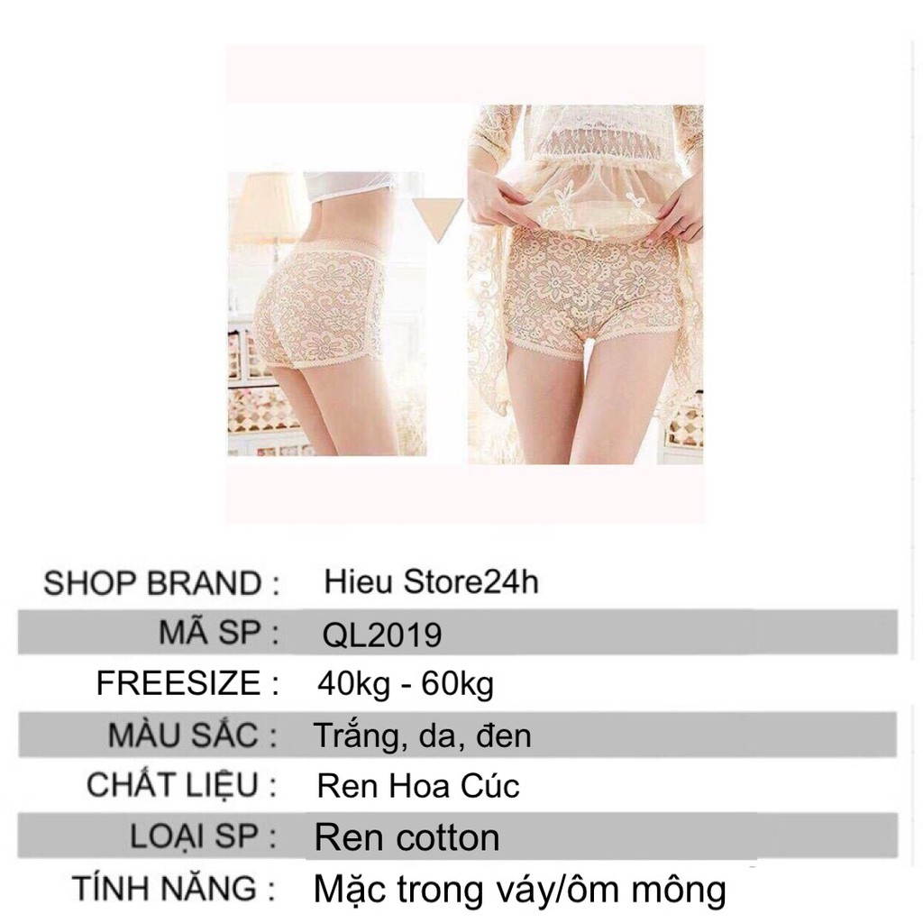 Quần Lót Nữ Cotton, Quần Mặc Váy Ren Hoa Giãn 4 Chiều Thoải Mái Thấm Hút Tốt Hieu Store24h - 2019