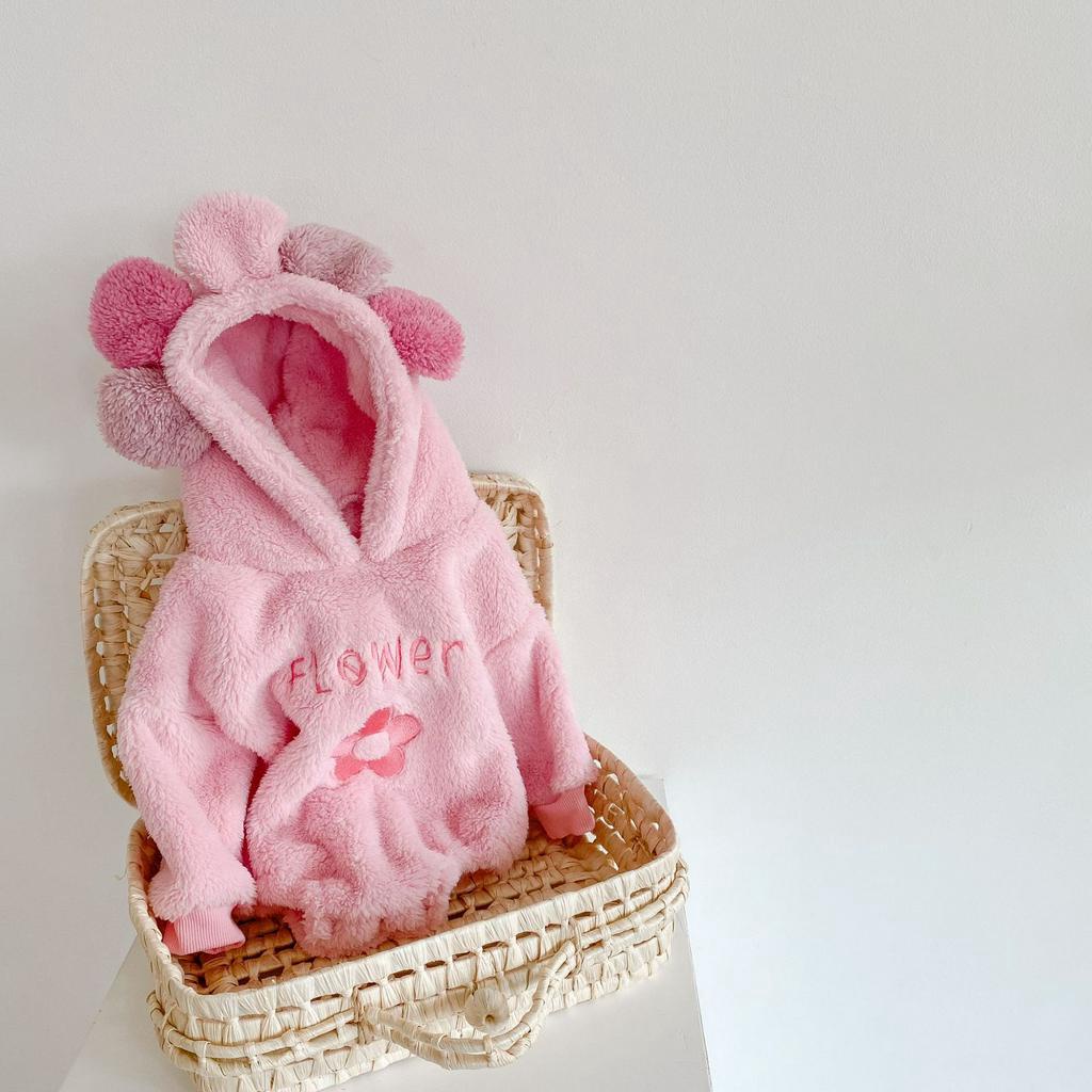 Áo liền thân có mũ trùm bằng nhung dễ thương thời trang mùa đông cho bé gái