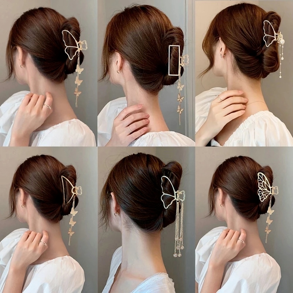 Kẹp Tóc Càng Cua Đính Mặt Hình Bướm Vintage Cho Nữ